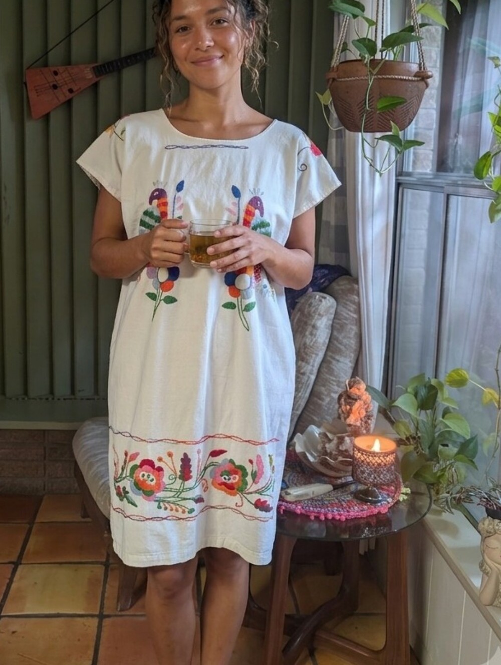 Mexican Vintage Embroidered Huipil Dress.